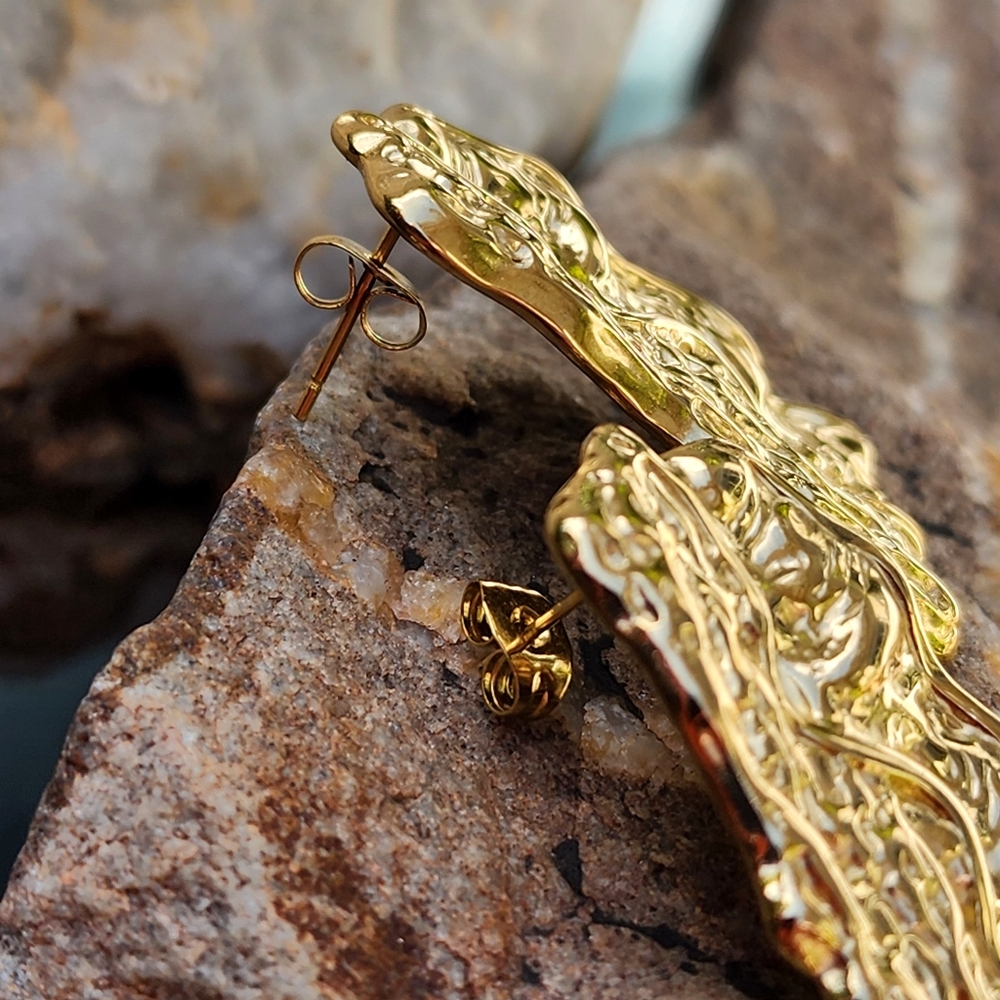 Cult gaia Earrings 18K Gold Plated Adjustable Solid Large Gold Sculptured - Picture 4 of 10
